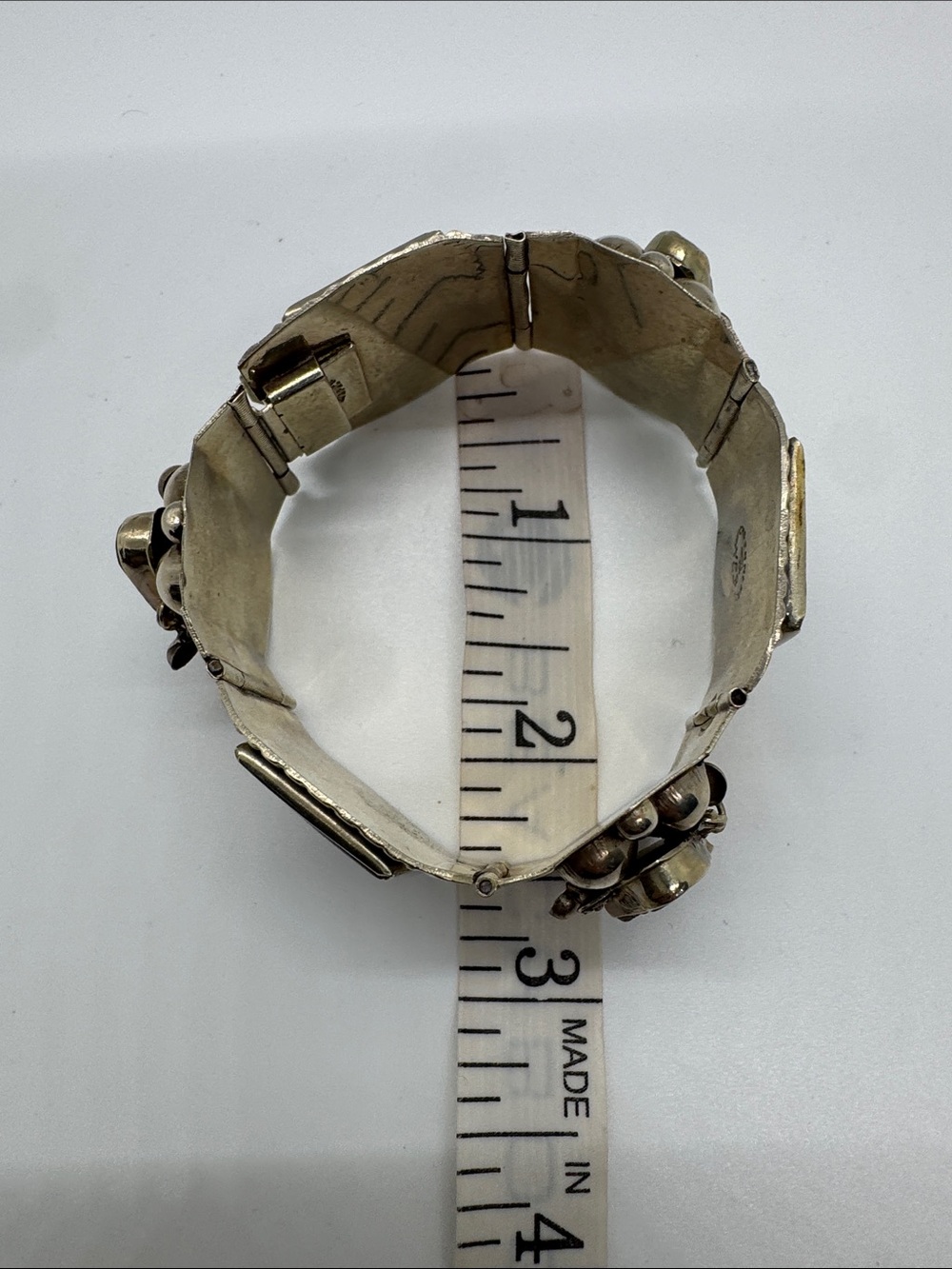 Vintage Taxco Mexico 925 Sterling Silver Abalone Aztec Mask Panel Bracelet - Picture 16 of 16